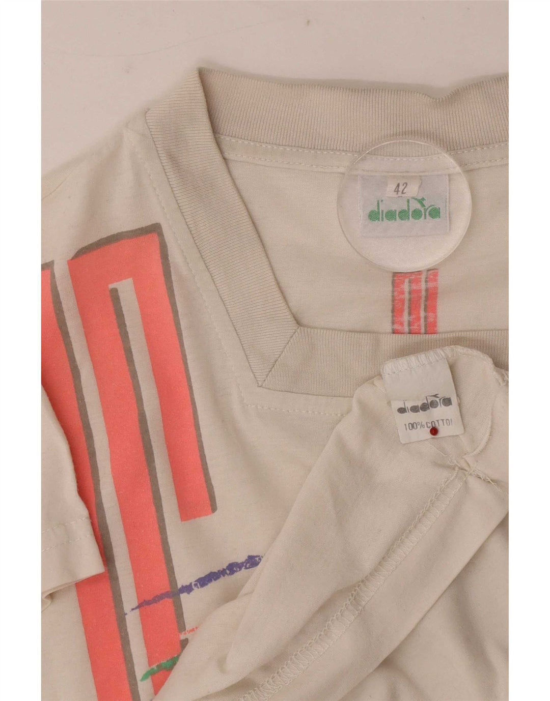 Diadora Dame Grafisk T-Shirt Top IT 42 Medium Hvid Bomuld