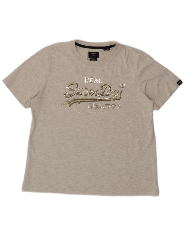 Damska koszulka z grafiką Superdry Top UK 14, duża, szara
