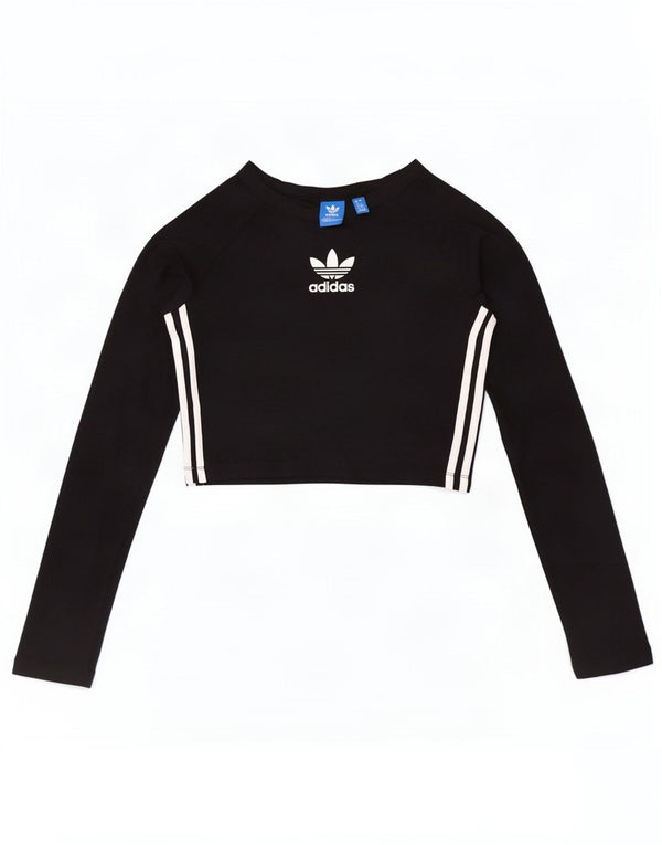Adidas Damen Crop Graphic Top Langarm UK 12 Medium Schwarz Baumwolle