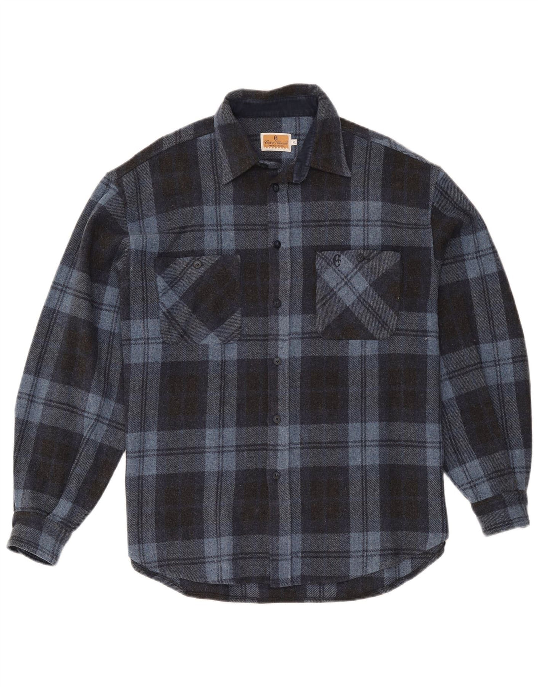 Conte of Florence Mens Overshirt Shirt XL Blue Check Wool
