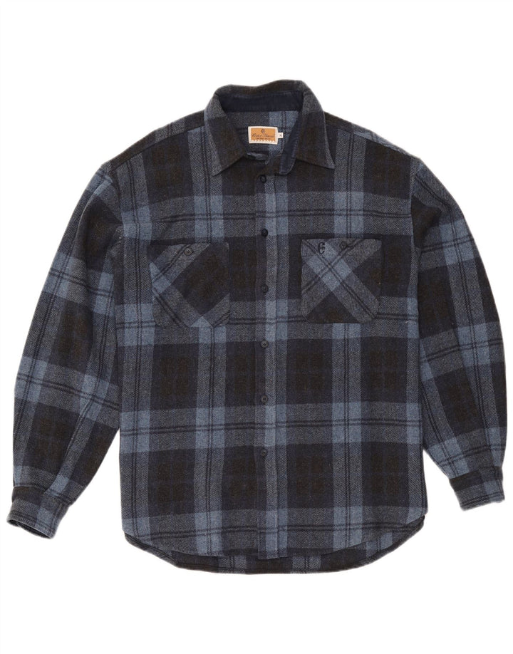 Conte of Florence Mens Overshirt Shirt XL Blue Check Wool
