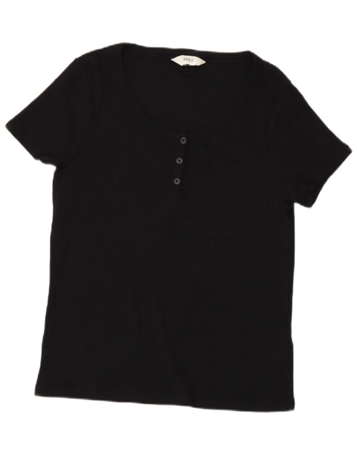 Marks & Spencer Womens T-Shirt Top UK 14 Medium Black Cotton