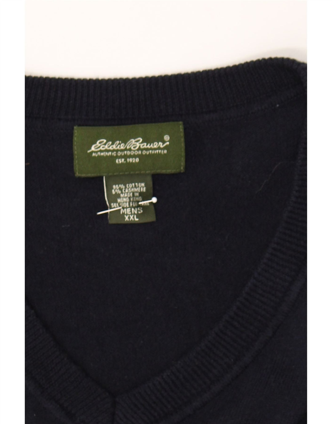 EDDIE BAUER Mens V-Neck Jumper Sweater 2XL Navy Blue Cotton Vintage Eddie Bauer and Second-Hand Eddie Bauer from Messina Hembry 