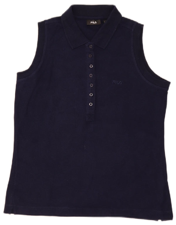 Fila Womens Sleeveless Polo Shirt UK 14 Large Navy Blue Cotton
