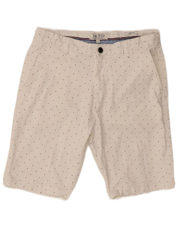 Jack Wills Mens Slim Fit Chino Shorts W32 Medium  White Polka Dot Cotton