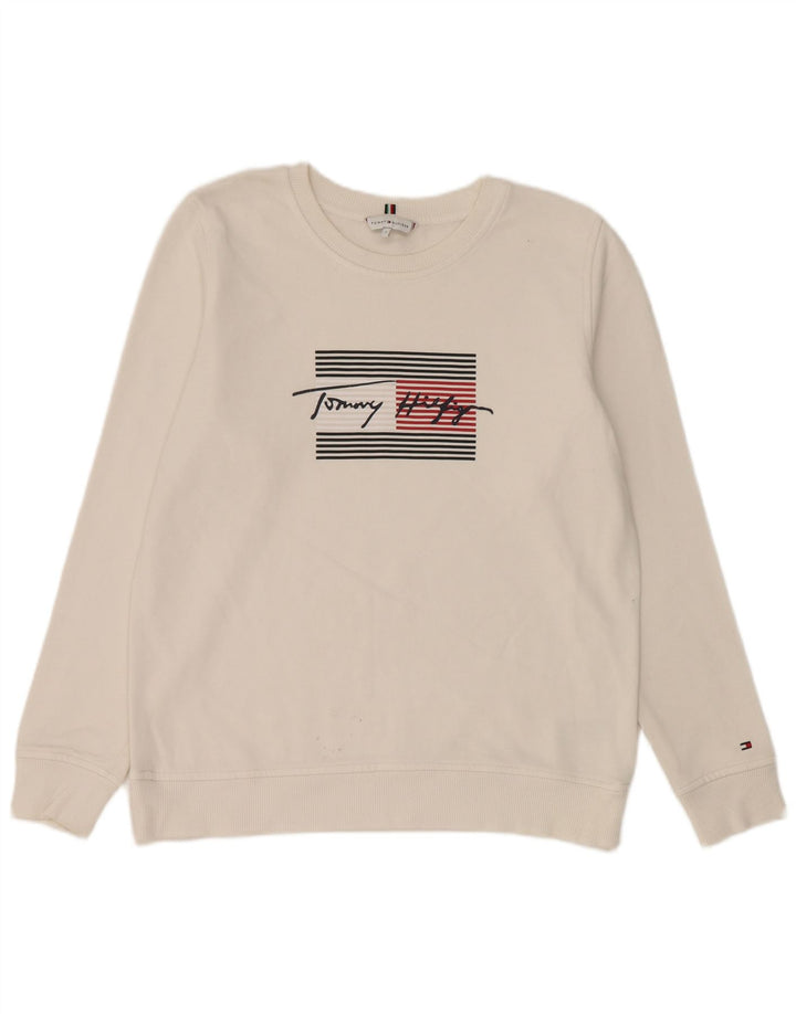 Tommy Hilfiger Womens Graphic Oversized Sweatshirt Jumper UK 10 Small White