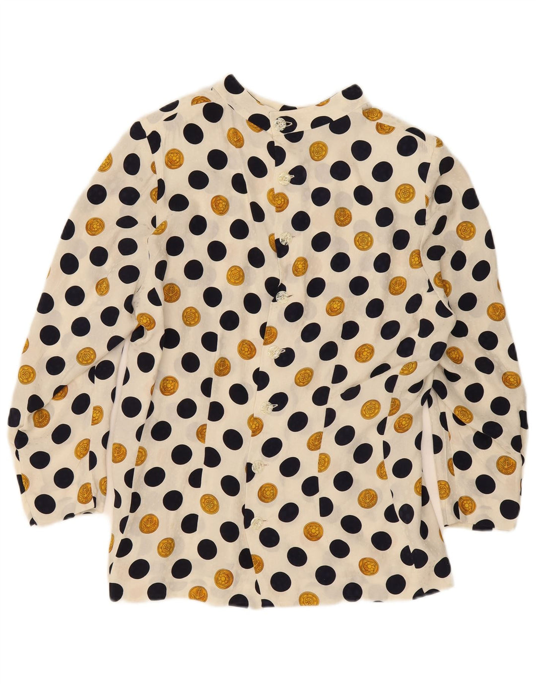 Vintage Womens Blouse Top UK 16 Large Beige Polka Dot