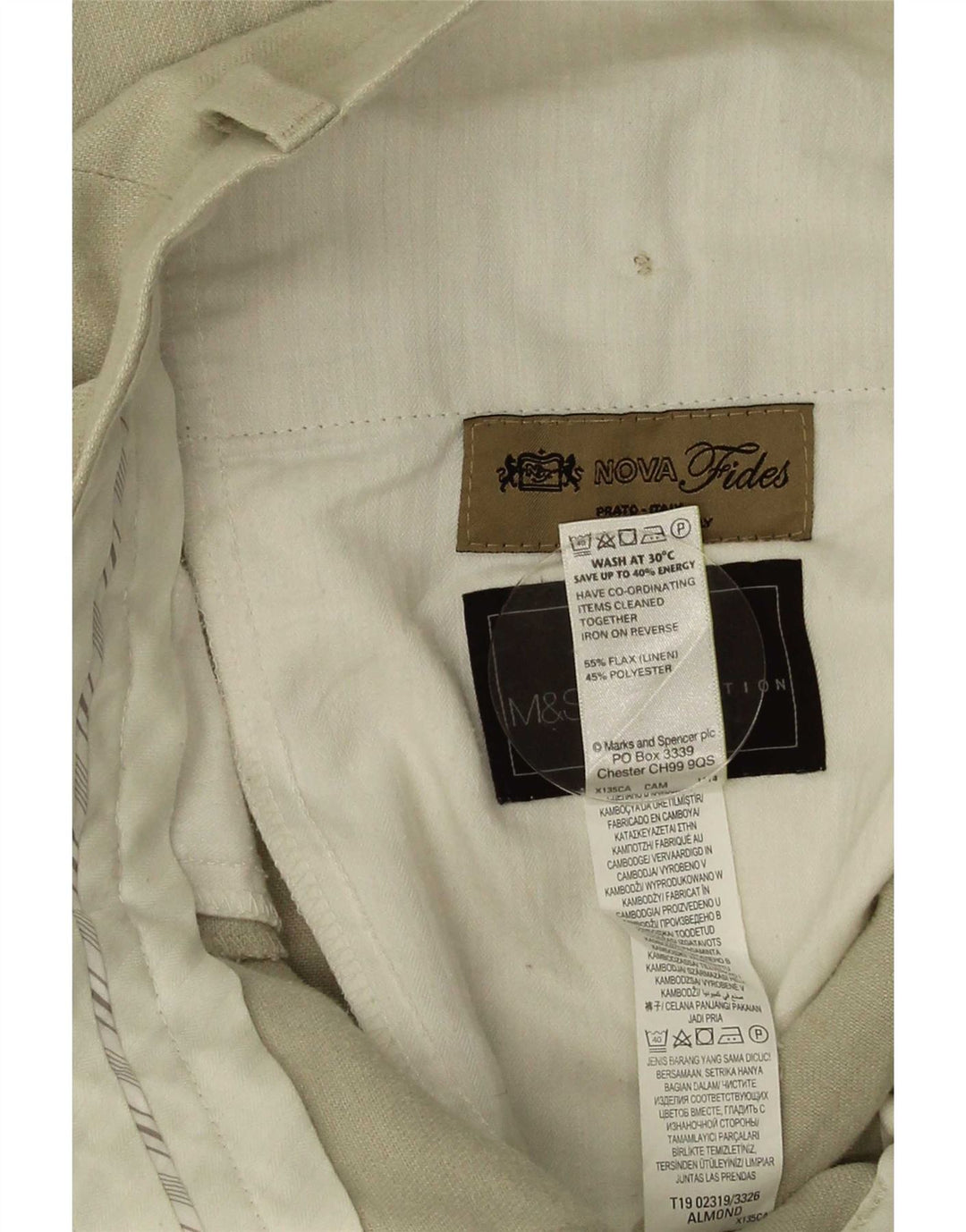 Marks & Spencer Mens Regular Fit Suit Trousers W34 L33 Beige Linen