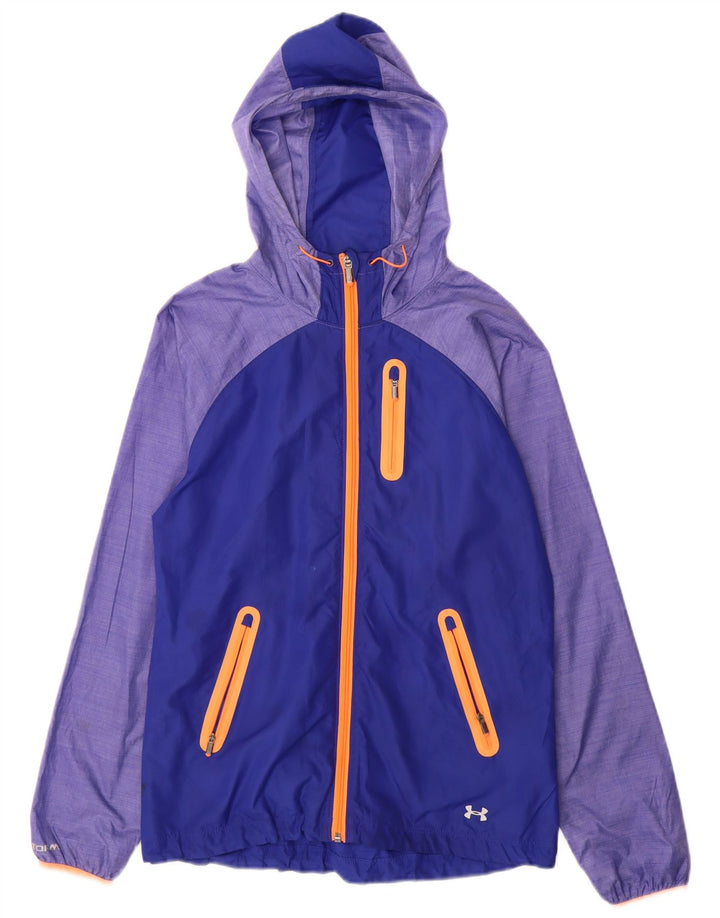 Under Armour Womens Hooded Rain Jacket UK 10 Small Blue Colourblock