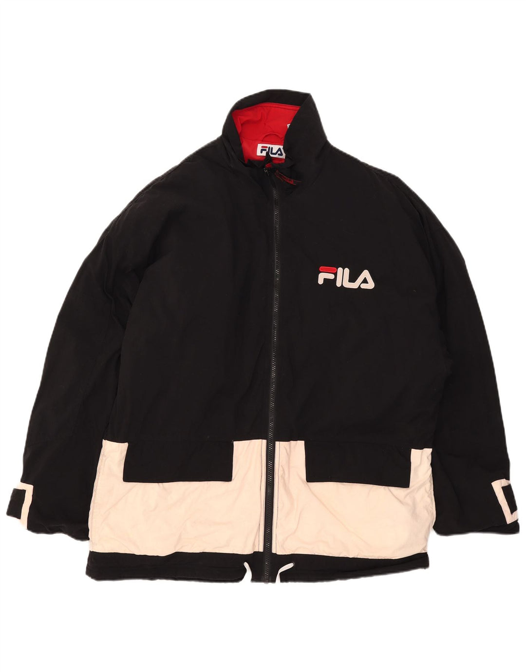 Fila Herre grafisk polstret jakke UK 38 Medium Sort Colourblock Nylon