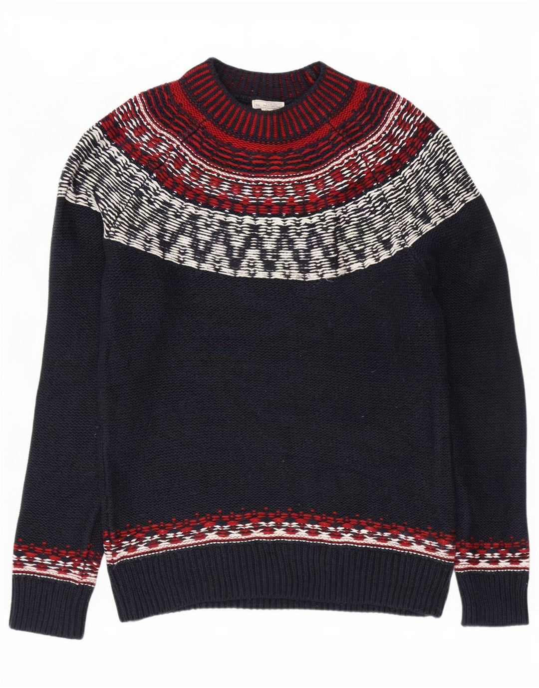 Gap Mens Turtle Neck Jumper Sweater Small Navy Blue Fair Isle Cotton