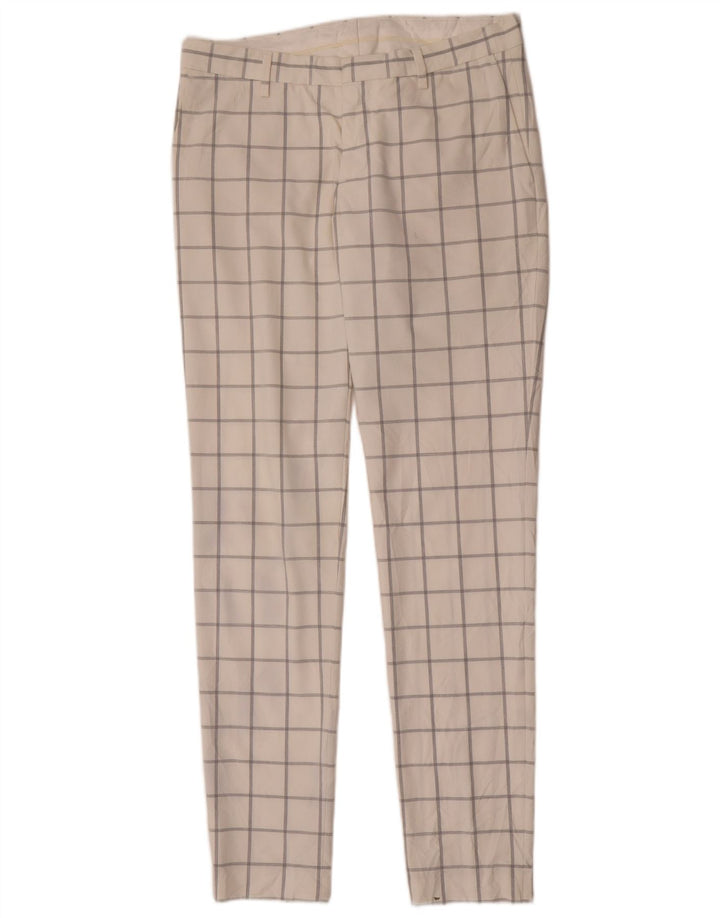 Zara Mens Slim Chino Trousers EU 40 Medium W31 L33 White Check Polyester