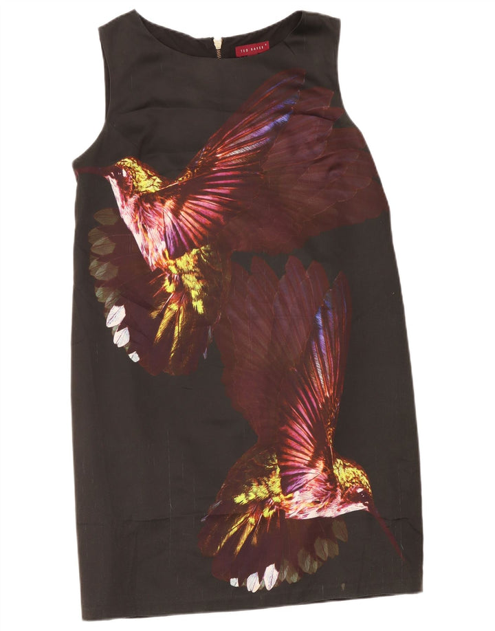 Ted Baker Womens Graphic Shift Dress Size 4 Large Black Colourblock Bird