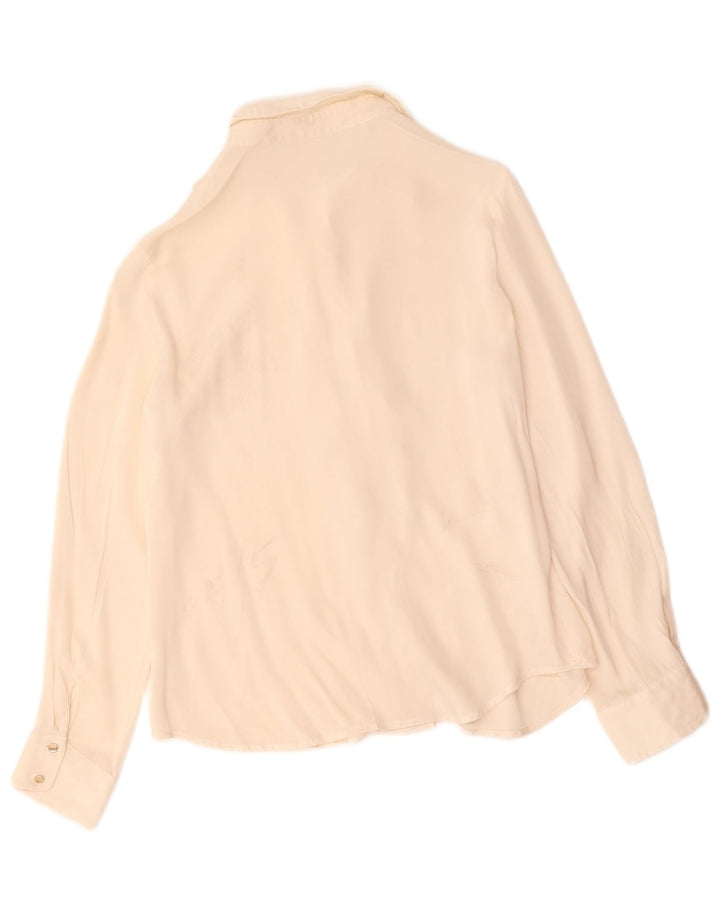 Vintage Womens Ruffle Front Shirt Blouse UK 12 Medium White