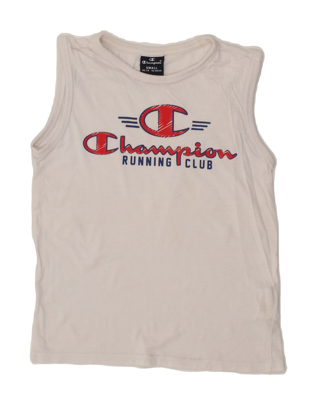 CHAMPION Boys Graphic Vest Top 7-8 Years Small White Cotton Vintage Champion and Second-Hand Champion from Messina Hembry 