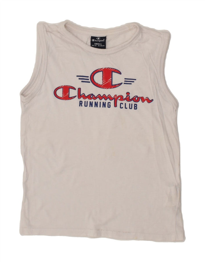 CHAMPION Boys Graphic Vest Top 7-8 Years Small White Cotton Vintage Champion and Second-Hand Champion from Messina Hembry 