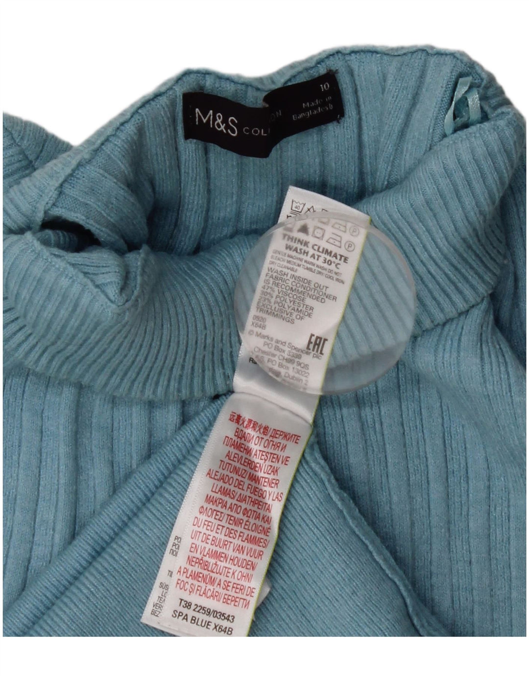 Marks & Spencer Womens Turtle Neck Jumper Sweater UK 10 Small  Blue Viscose