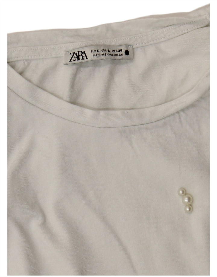 ZARA Dame T-Shirt Top UK 8 Lille Hvid