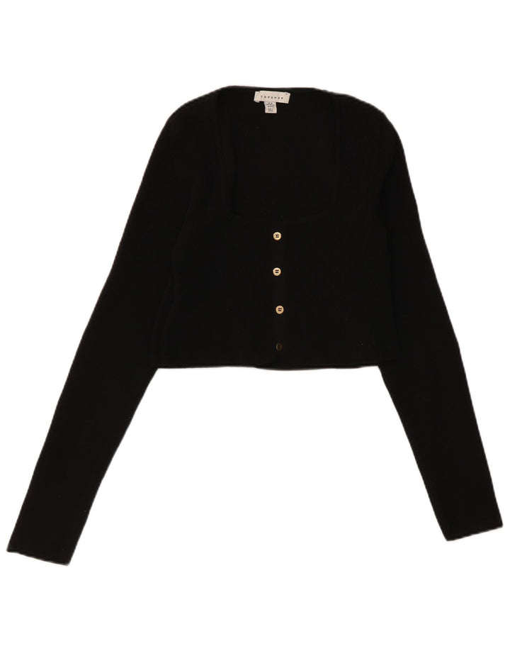 Zara Womens Crop Cardigan Sweater UK 12 Medium Black Polyester