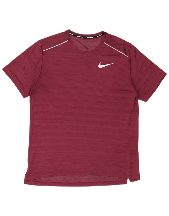 Nike Mens Dri Fit T-Shirt Top Large Burgundy Striped Polyester