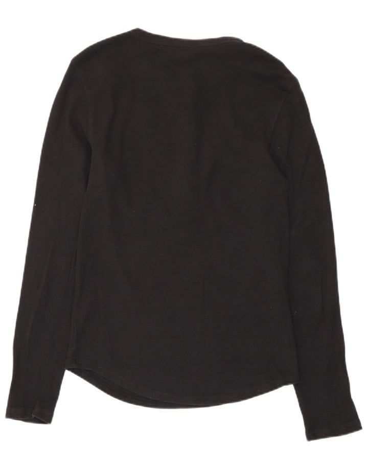 Marks & Spencer Womens Top Long Sleeve UK 10 Small Black Cotton