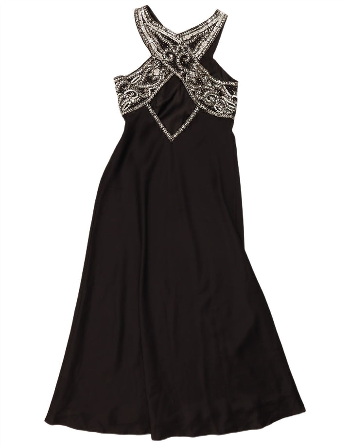 Vintage Damen Neckholder-Kleid UK 14 Medium Schwarz