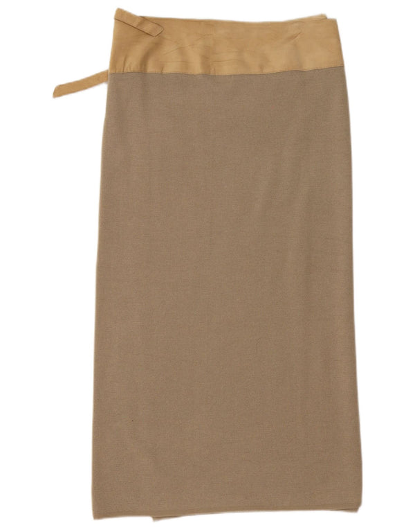 Saia midi feminina Benetton grande W32 lã colorblock bege