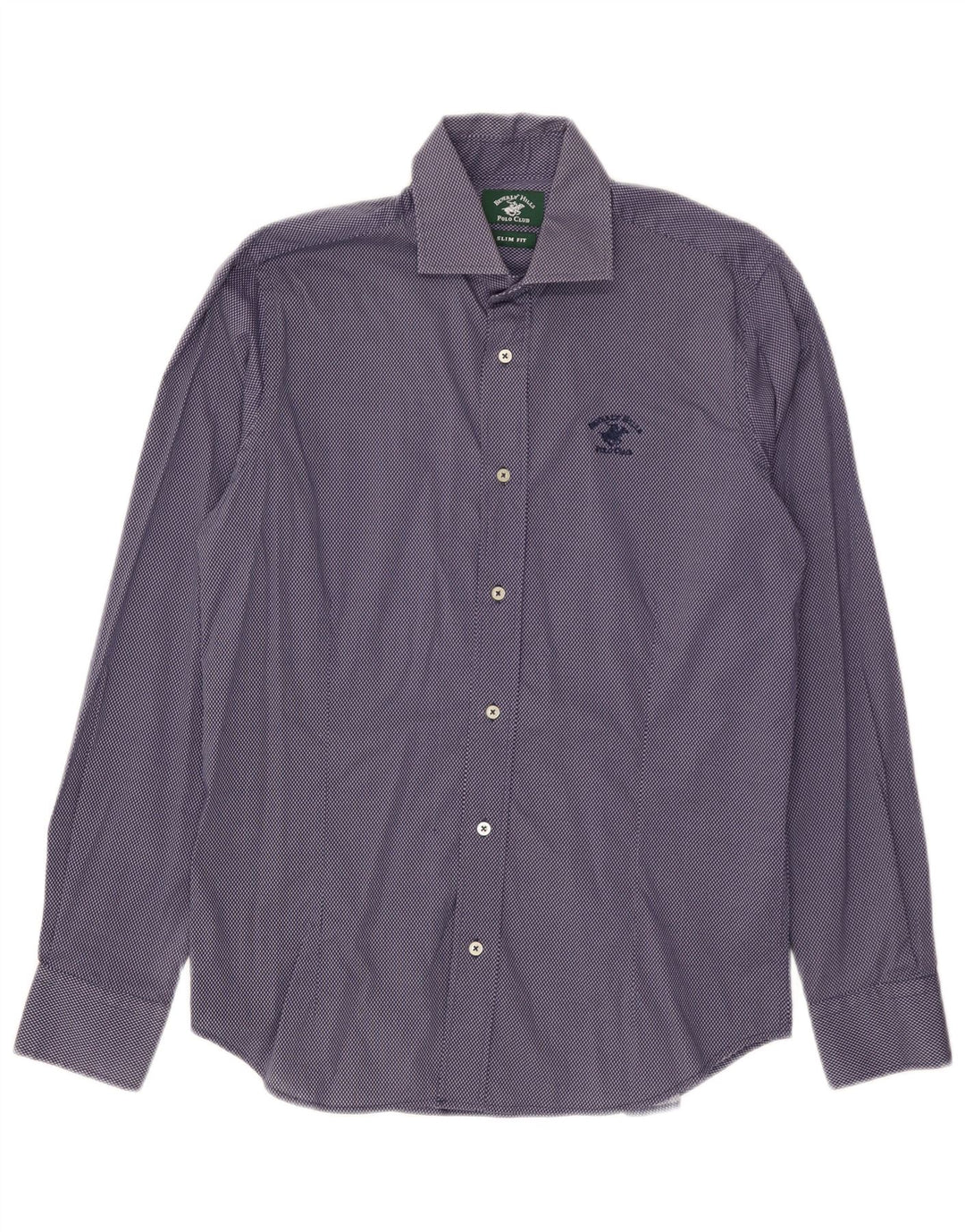 Beverly Hills Mens Slim Fit Shirt Medium Blue Spotted Cotton