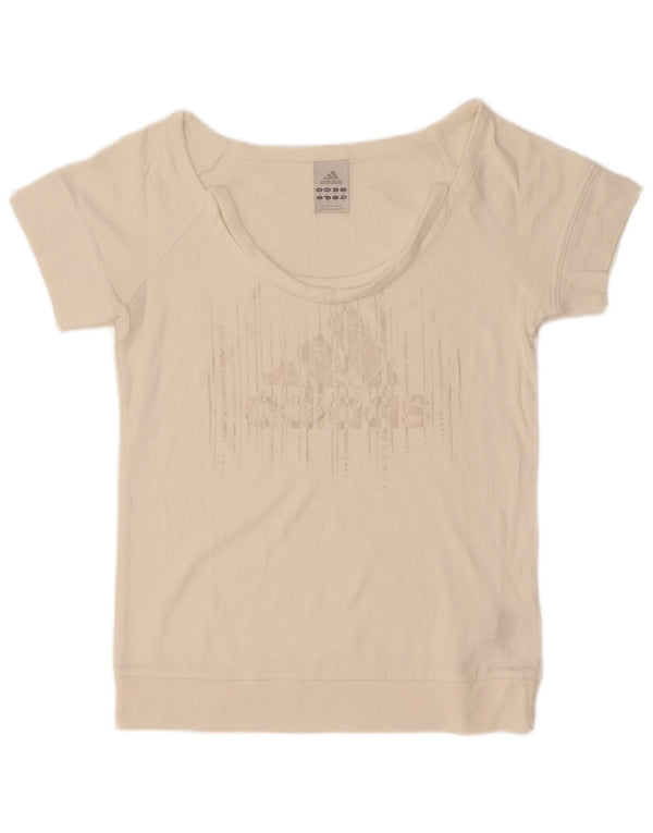 Adidas Damen Grafik T-Shirt Top UK 10 Small Weiße Baumwolle