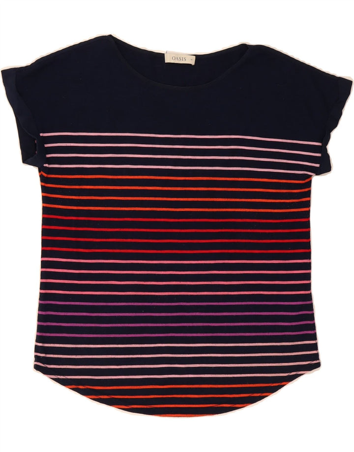OASIS Womens T-Shirt Top UK 14 Medium Navy Blue Striped Polyester Vintage Oasis and Second-Hand Oasis from Messina Hembry 