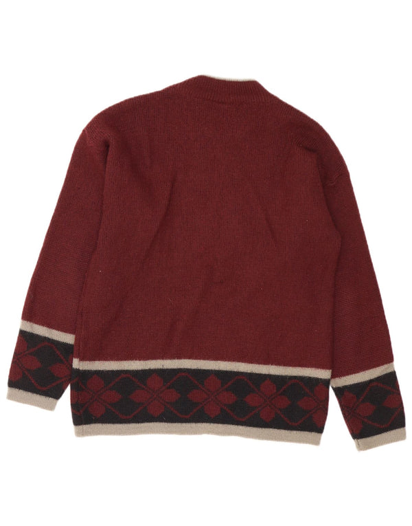 Ciao Mens Graphic Turtle Neck Jumper Sweater Small Burgundy Fair Isle Wool