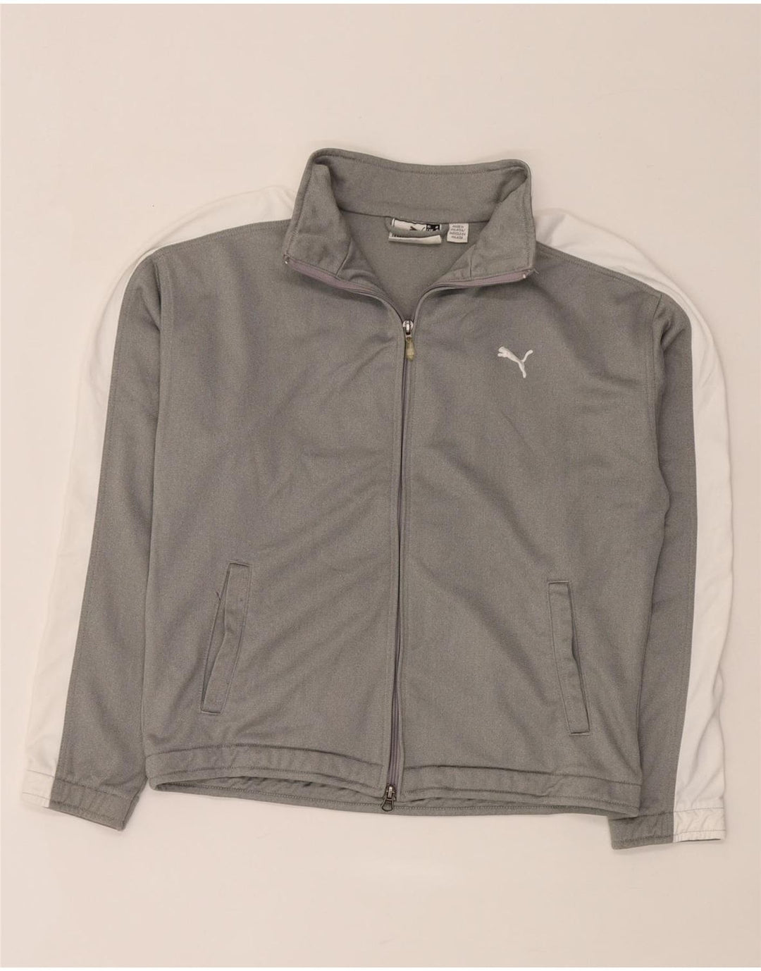 Puma Damen-Trainingsanzug-Top-Jacke UK 12 Mittelgraues Colourblock-Polyester