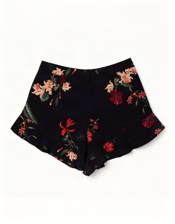 Zara Shorts feminino cintura alta casual pequeno W26 preto floral viscose