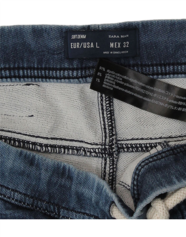 Zara Short Homme Large W32 Bleu Coton
