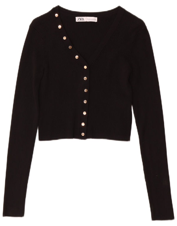 Top cardigan a maniche lunghe da donna Zara UK 8 Small nero in poliammide