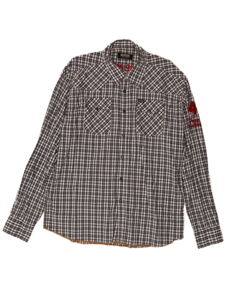 Scotch & Soda Mens Graphic Shirt 2XL Black Check Cotton