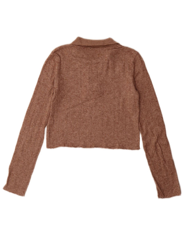 Zara Womens Crop Polo Neck Jumper Sweater UK 10 Small Brown