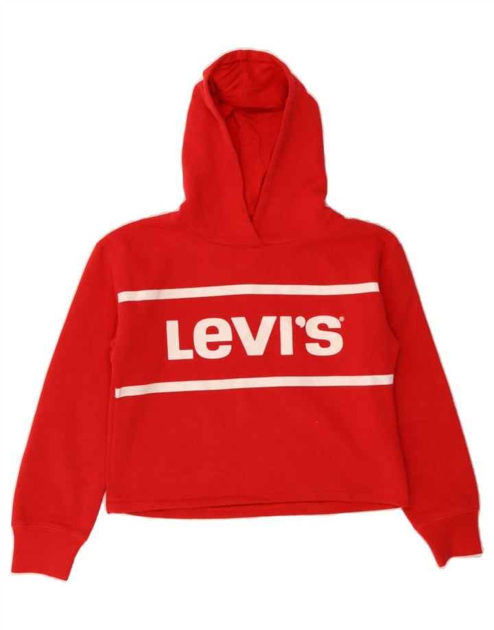 LEVI'S Girls Crop Graphic Hoodie Jumper 13-14 Years Red Cotton Vintage Levi's and Second-Hand Levi's from Messina Hembry 
