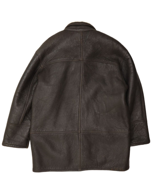 Vintage Hombres Shearling Chaqueta Tamaño 52 XL Marrón
