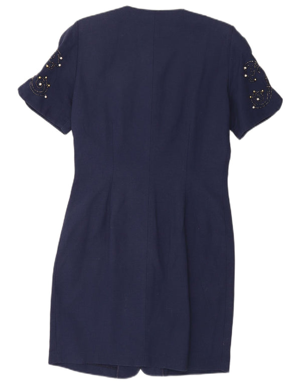 Vintage γυναικείο φόρεμα με κανονική θήκη UK 14 Medium Navy Blue βαμβακερό