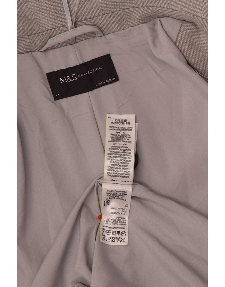 Sobretudo feminino Marks & Spencer Reino Unido 14 grande poliéster espinha de peixe cinza