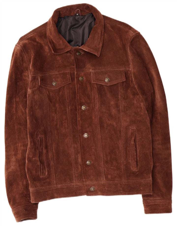 Vintage Hombres Ante Gilet Reino Unido 38 Marrón Medio