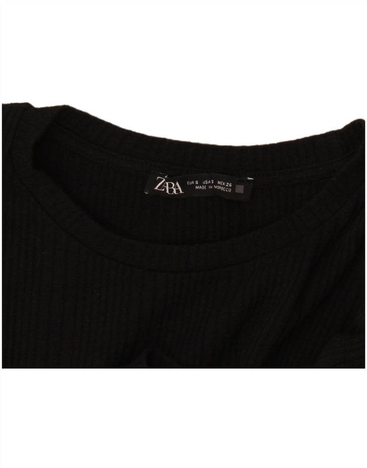 Zara Womens Crop Long Sleeve Blouse Top UK 10 Small Black