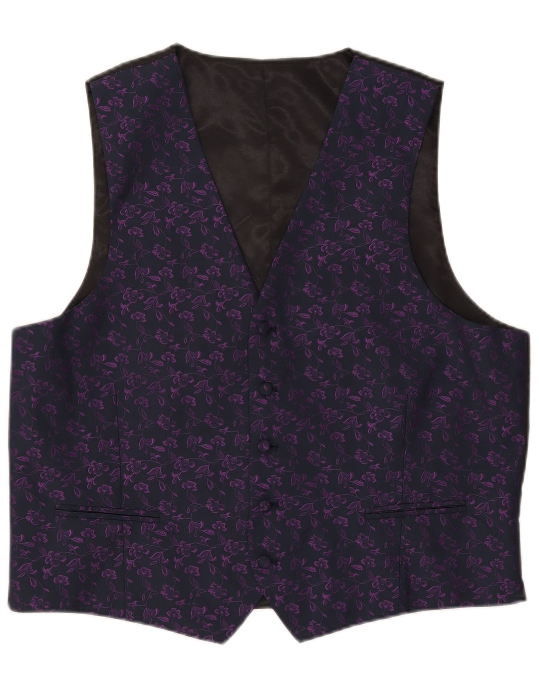 C&A Mens Canda Regular Fit Waistcoat IT 56 XL Navy Blue Floral Polyester
