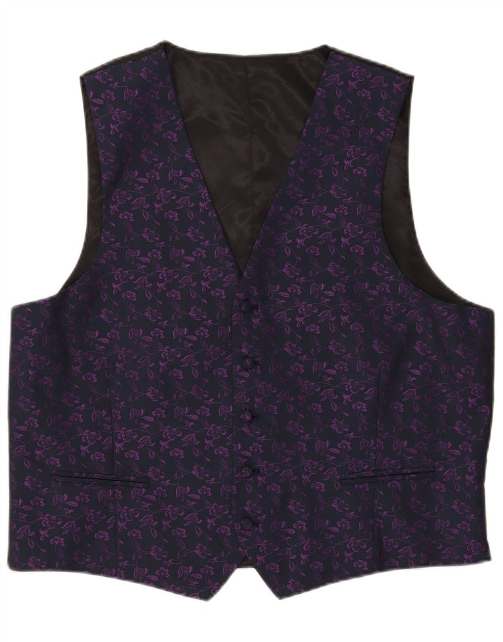 C&A Mens Canda Regular Fit Waistcoat IT 56 XL Navy Blue Floral Polyester