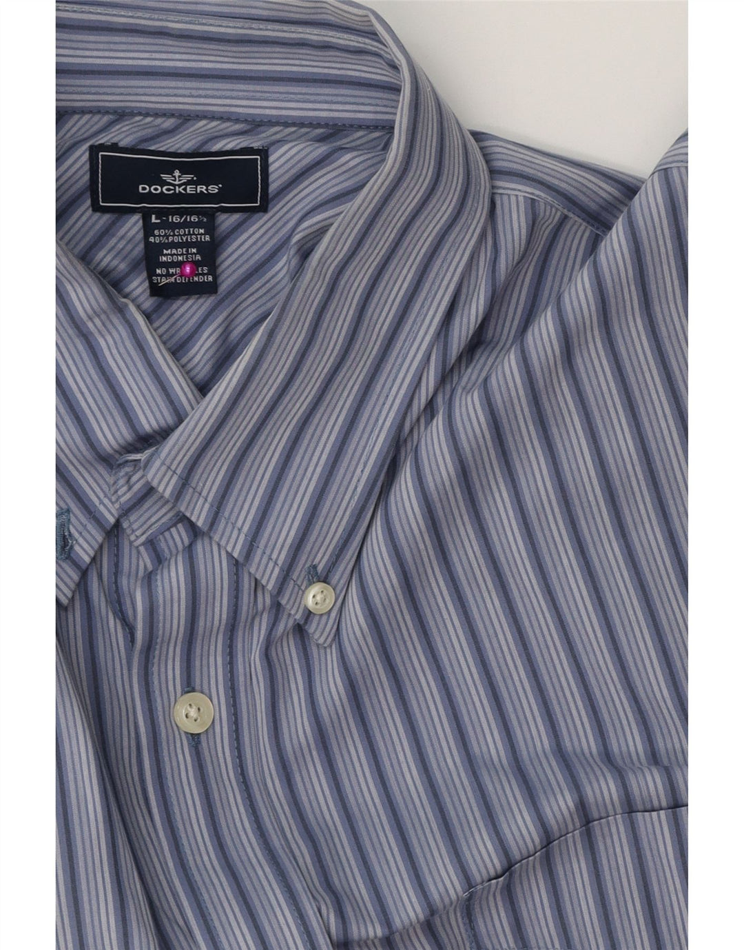 DOCKERS Mens Shirt Size 16 16 1/2 Large Blue Striped Cotton