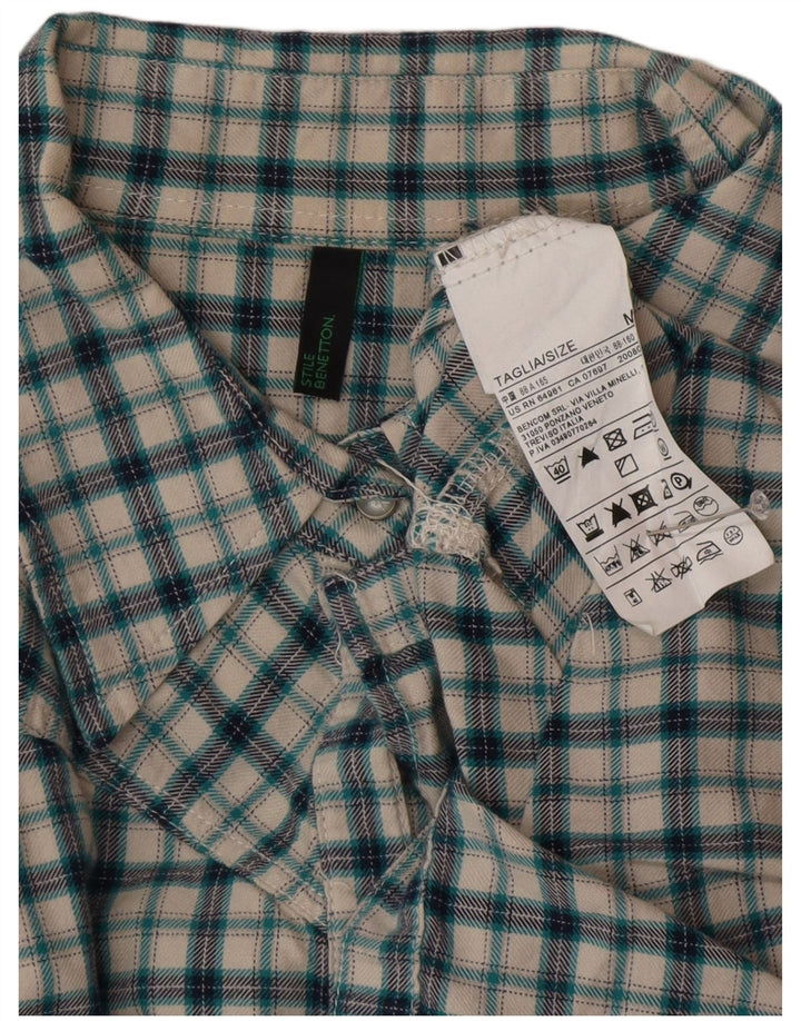 BENETTON Womens Flannel Shirt UK 14 Medium Green Check Cotton