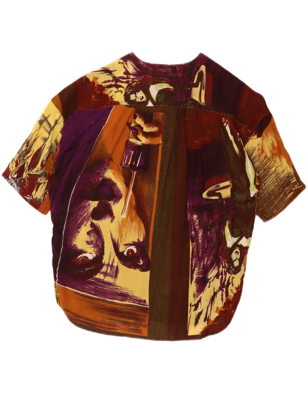 Vintage grafisk bluse til kvinder IT 46 Stor brun farveblok