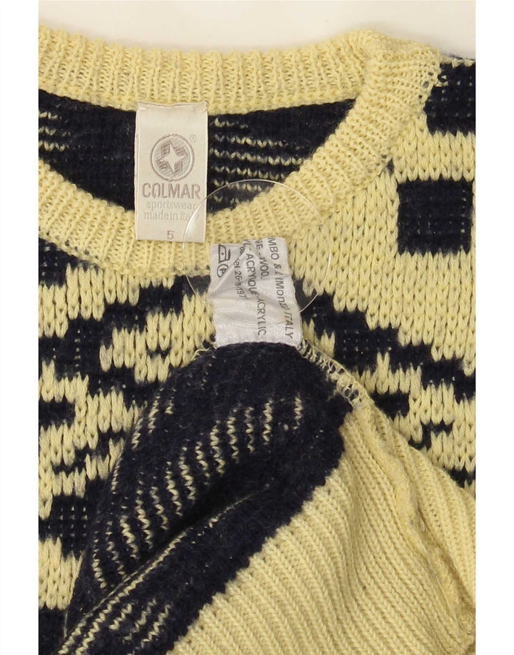 Colmar Mens Crew Neck Jumper Sweater Medium Yellow Geometric Wool