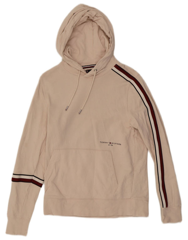 Tommy Hilfiger Mens Hoodie Jumper Small Pink Colourblock Cotton